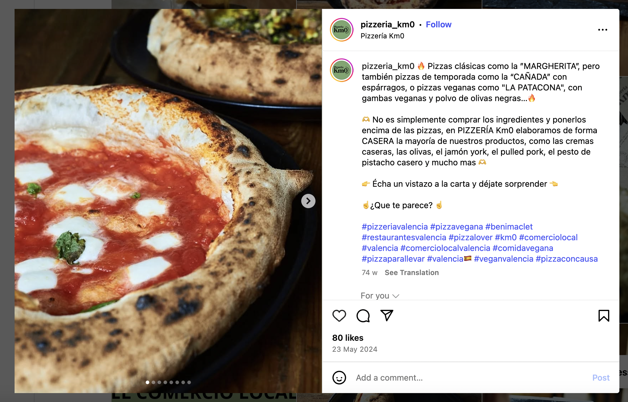 Пиццерия в Валенсии Pizzeria Km. 0