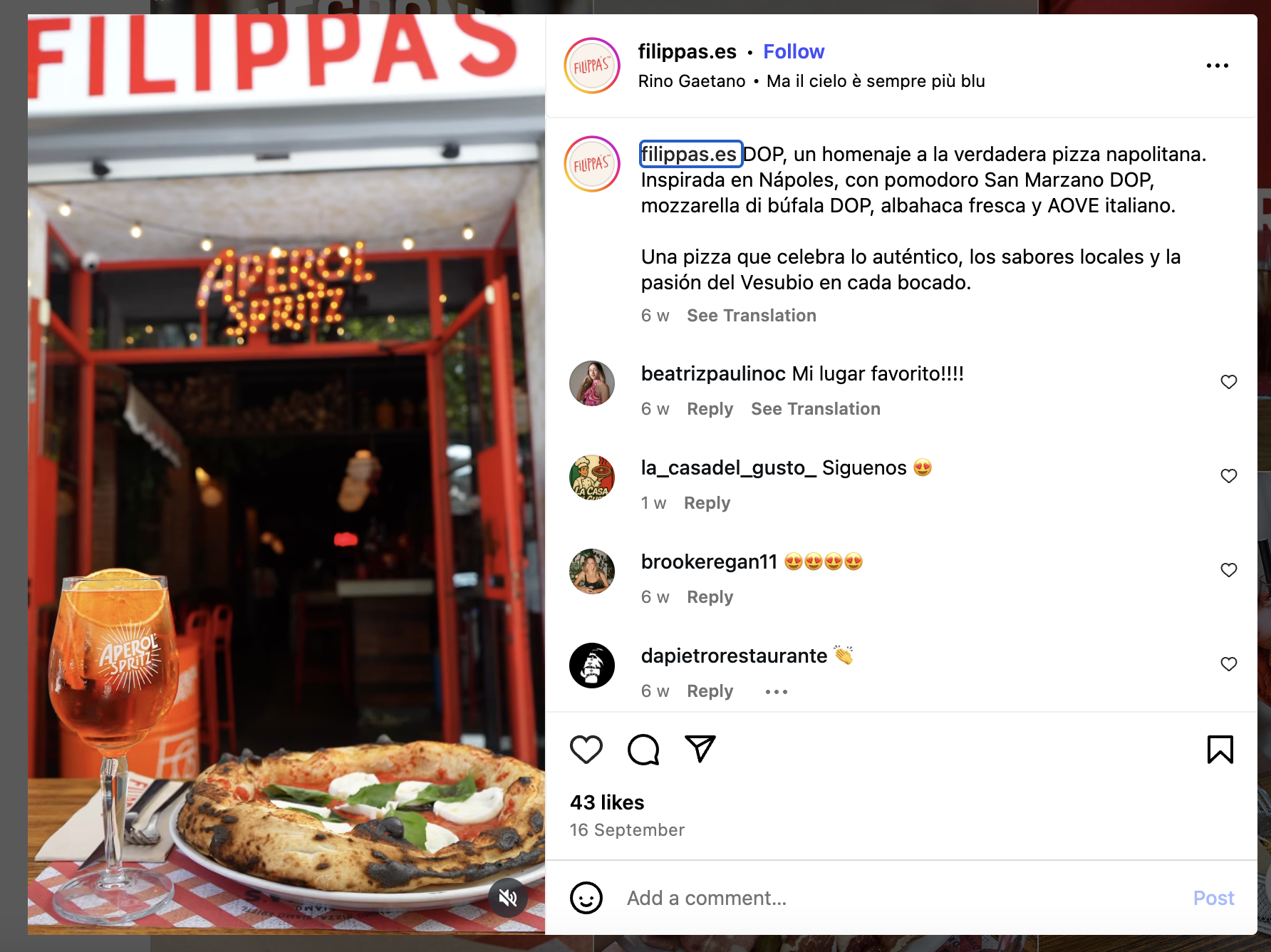 Пицца в Валенсии. Заведение Filippa’s