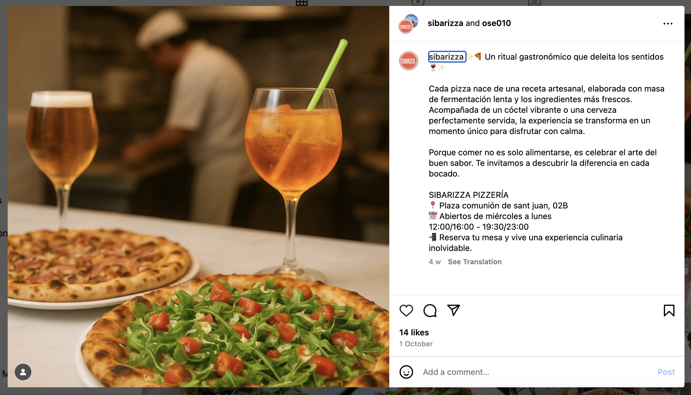 Пиццерия в Валенсии Sibarizza Pizzeria