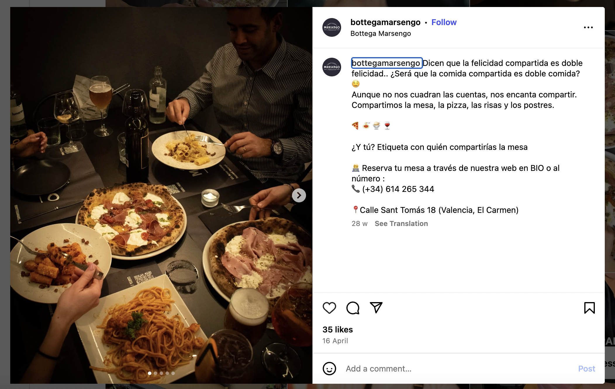 Bottega Marsengo пицца в Валенсии